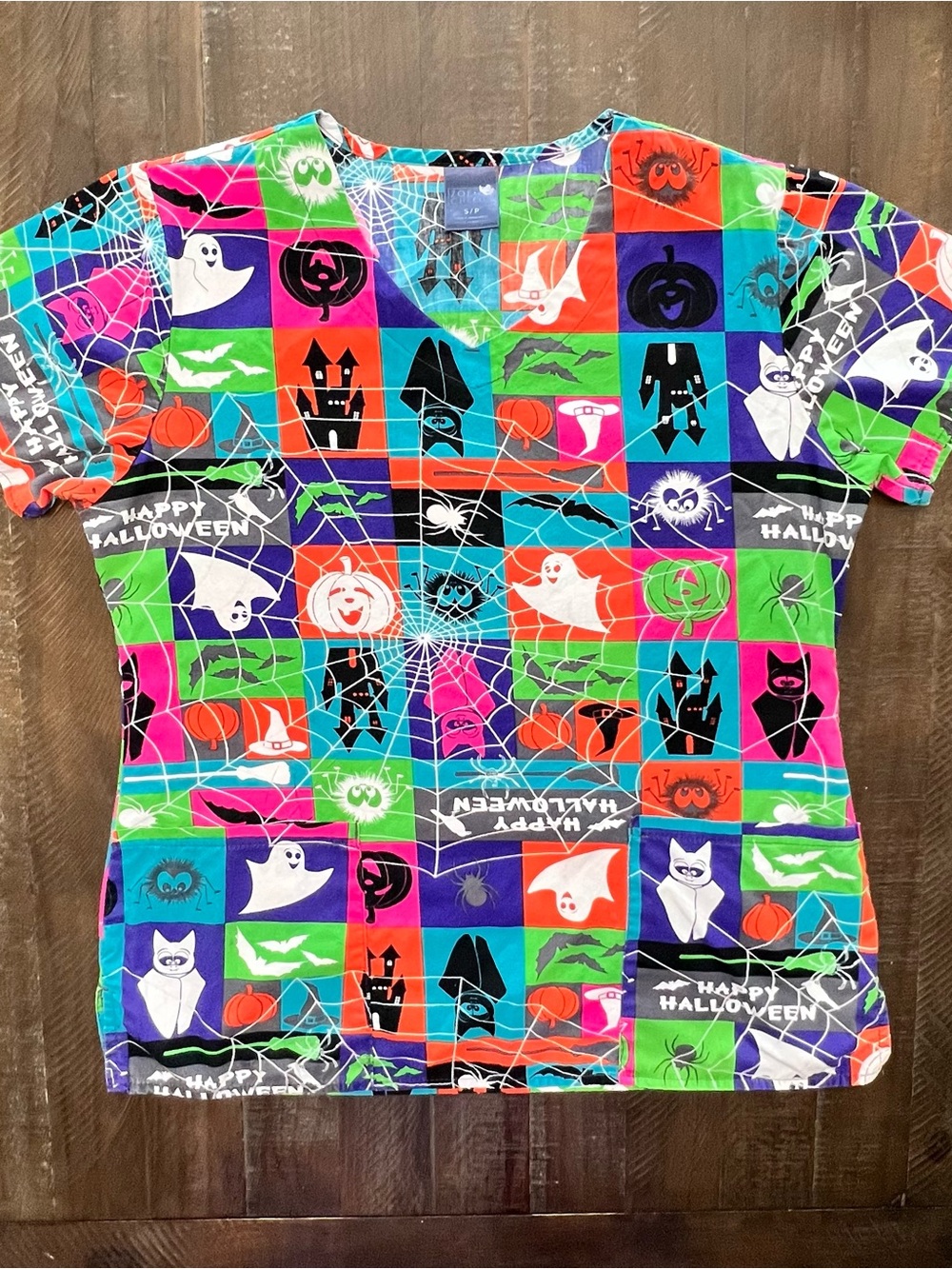 Halloween-Themed Scrub V-Neck Cotton With Pockets By Zoe + Chloe